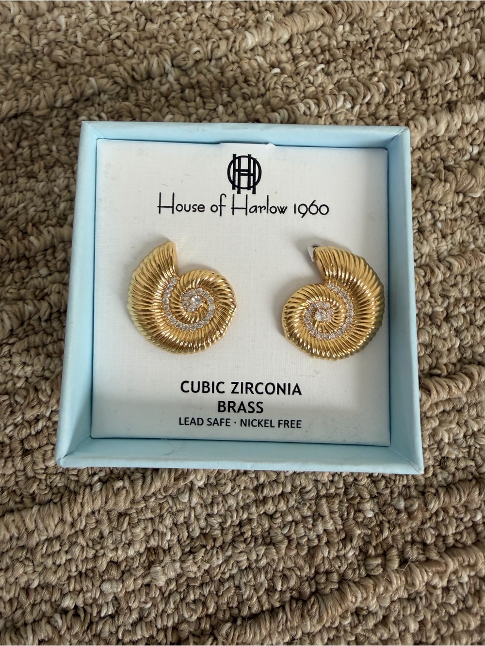 House of Harlow 1960 Gold Nautilus Spiral Stud Earrings with Cubic Zirconia - Picture 3 of 4